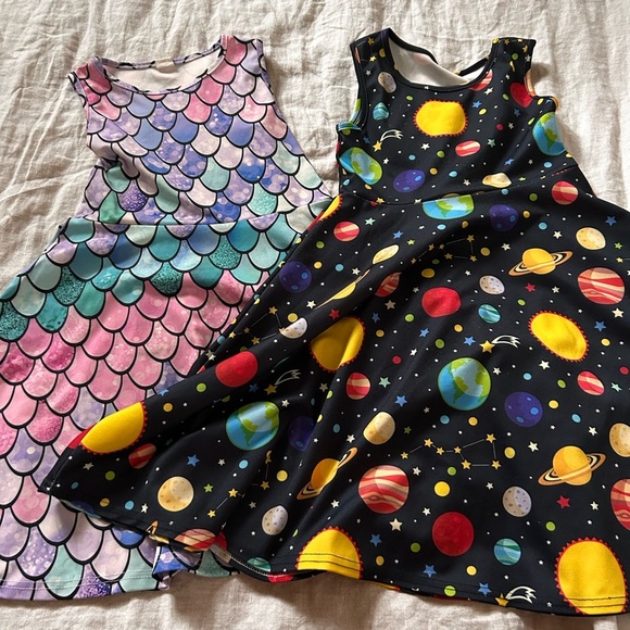 Vibrant Space and Mermaid Kids Dress Set - Picture 2 of 15